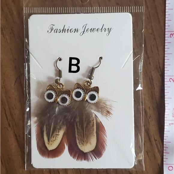 owl feather festival boho earrings - Picture 5 of 5